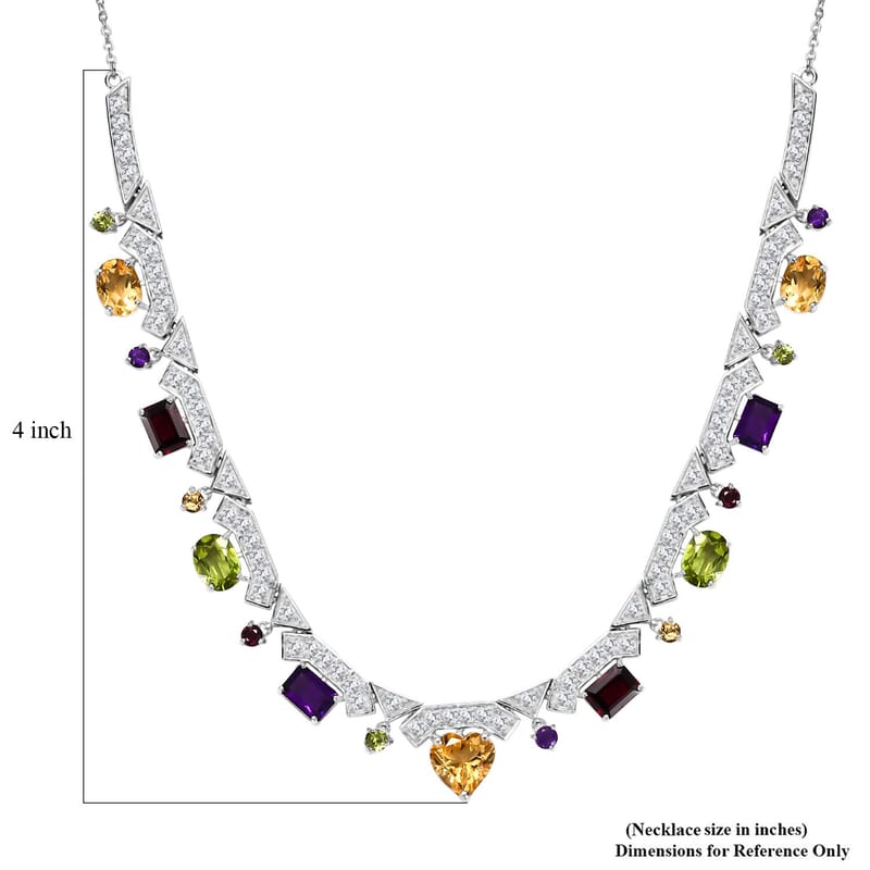 GP Royal Art Deco Collection Brazilian Citrine and Multi Gemstone 15.90 ctw Necklace in Rhodium Over Sterling Silver 18 Inches
