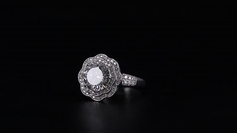 120 Faceted Moissanite (Rnd 10 mm) Floral Ring in Rhodium Over Sterling Silver (Size 10.0) 4.00 ctw