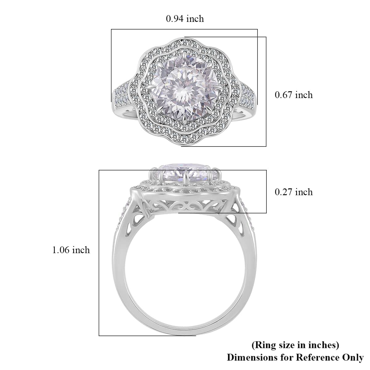 120 Faceted Moissanite 4.00 ctw Vintage Halo Ring in Rhodium Over Sterling Silver (Size 10.0) image number 5