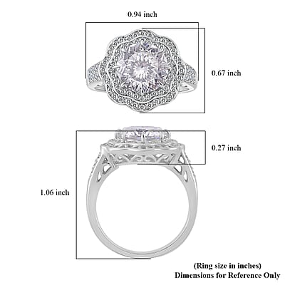 120 Faceted Moissanite 4.00 ctw Vintage Halo Ring in Rhodium Over Sterling Silver (Size 10.0)