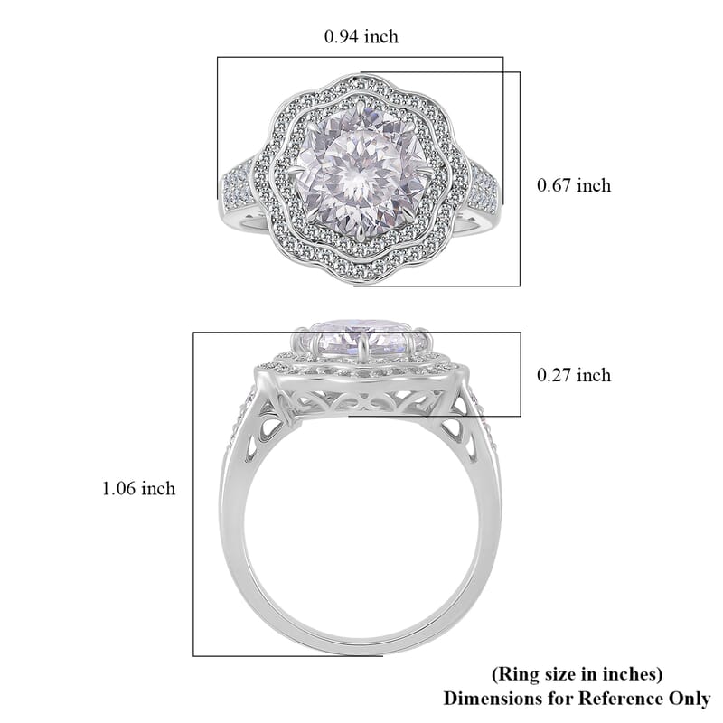 120 Faceted Moissanite 4.00 ctw Vintage Halo Ring in Rhodium Over Sterling Silver (Size 10.0)