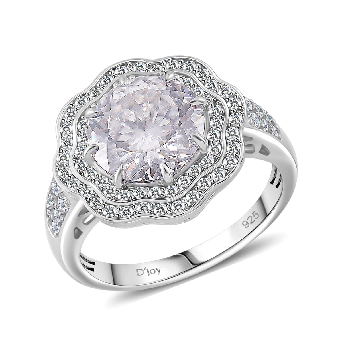 120 Faceted Moissanite 4.00 ctw Vintage Halo Ring in Rhodium Over Sterling Silver (Size 7.0) image number 0