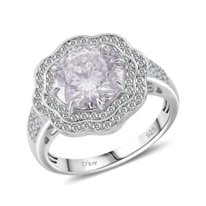 120 Faceted Moissanite 4.00 ctw Vintage Halo Ring in Rhodium Over Sterling Silver (Size 7.0)