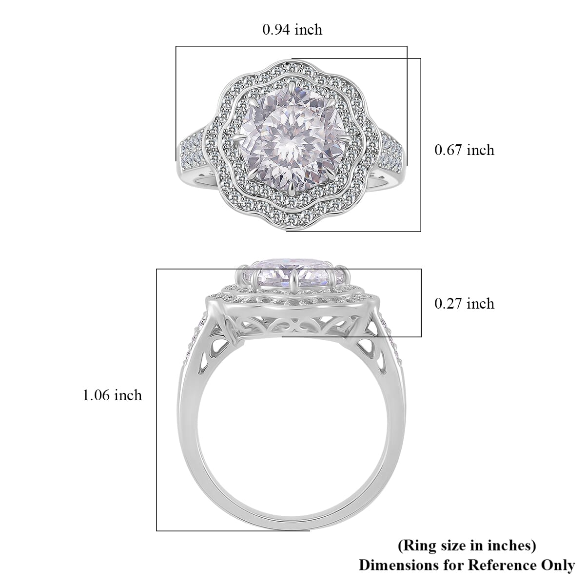 120 Faceted Moissanite 4.00 ctw Vintage Halo Ring in Rhodium Over Sterling Silver (Size 7.0) image number 4