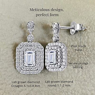 Luxuriant Lab Grown Diamond G-H SI 1.50 ctw Earrings in Platinum Over Sterling Silver