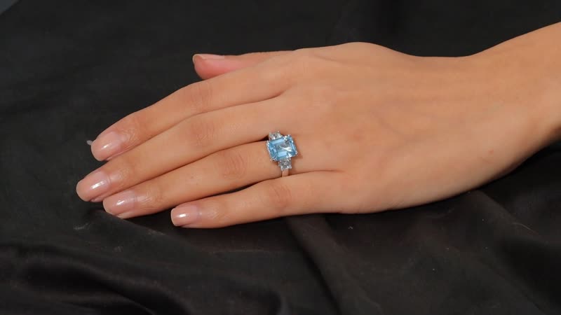 Blue Topaz, White Topaz Ring in Platinum Over Sterling Silver (Size 7.0) 6.00 ctw