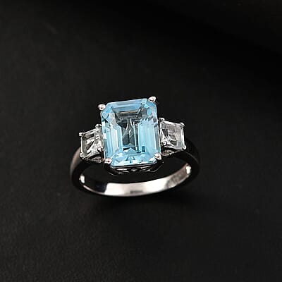 D'Joy Sky Blue Topaz andWhite Topaz 6.00 ctw Serenity Sky Ring in Platinum Over Sterling Silver (Size 10.0)