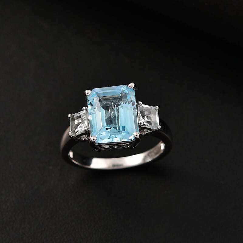 D'Joy Sky Blue Topaz andWhite Topaz 6.00 ctw Serenity Sky Ring in Platinum Over Sterling Silver (Size 10.0)