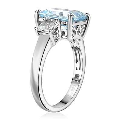 D'Joy Sky Blue Topaz andWhite Topaz 6.00 ctw Serenity Sky Ring in Platinum Over Sterling Silver (Size 10.0)