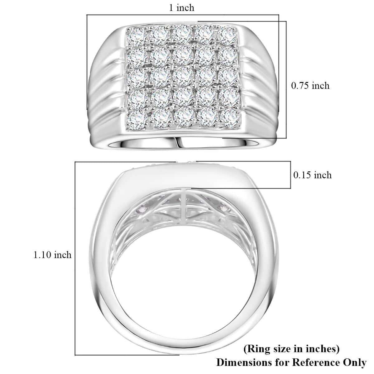 Luxuriant Lab Grown Diamond (G-H, SI) Men's Ring in Platinum Over Sterling Silver (Size 10.0) 2.00 ctw image number 5