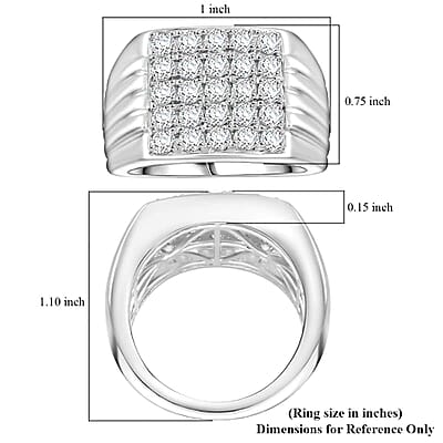 Luxuriant Lab Grown Diamond (G-H, SI) Men's Ring in Platinum Over Sterling Silver (Size 10.0) 2.00 ctw