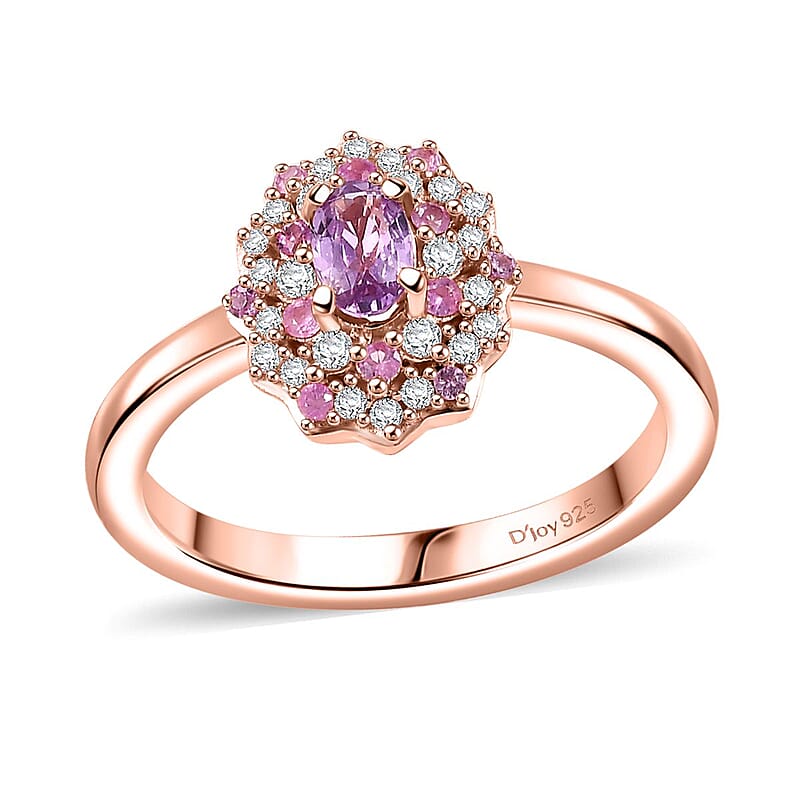 D'Joy Madagascar Purple Sapphire and Multi Gemstone 0.85 ctw Celestial Blossom Ring in 18K Vermeil Rose Gold Over Sterling Silver (Size 10.0)