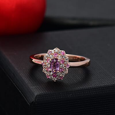 D'Joy Madagascar Purple Sapphire and Multi Gemstone 0.85 ctw Celestial Blossom Ring in 18K Vermeil Rose Gold Over Sterling Silver (Size 10.0)