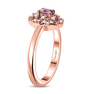 D'Joy Madagascar Purple Sapphire and Multi Gemstone 0.85 ctw Celestial Blossom Ring in 18K Vermeil Rose Gold Over Sterling Silver (Size 10.0)