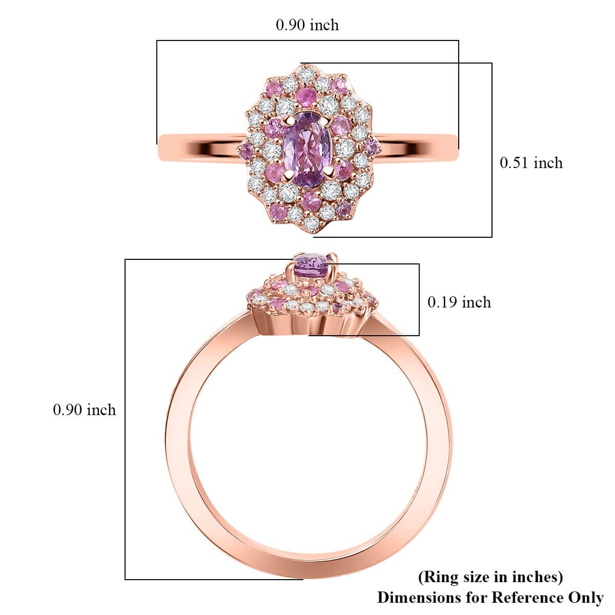 Madagascar Purple Sapphire and Multi Gemstone 0.85 ctw Celestial Blossom Ring in 18K Vermeil Rose Gold Over Sterling Silver (Size 10.0) image number 5