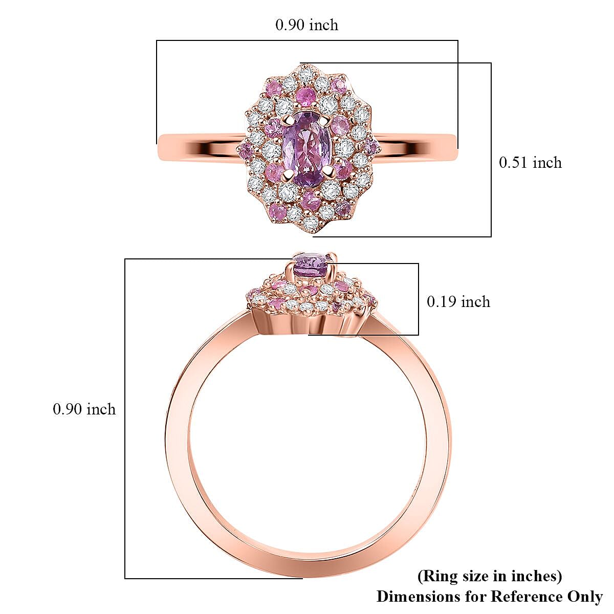 D'Joy Madagascar Purple Sapphire and Multi Gemstone 0.85 ctw Celestial Blossom Ring in 18K Vermeil Rose Gold Over Sterling Silver (Size 6.0) image number 5