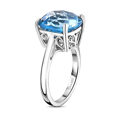 Checkerboard Sky Blue Topaz 8.90 ctw Solitaire Ring in Platinum Over Sterling Silver (Size 10.0)