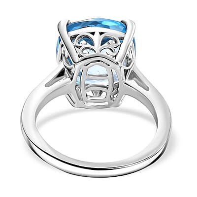 Checkerboard Sky Blue Topaz 8.90 ctw Solitaire Ring in Platinum Over Sterling Silver (Size 10.0)