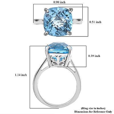 Checkerboard Sky Blue Topaz 8.90 ctw Solitaire Ring in Platinum Over Sterling Silver (Size 10.0)