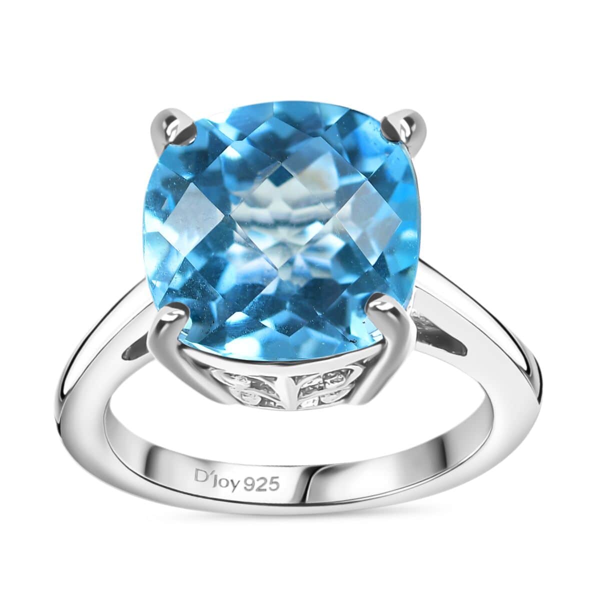 Checkerboard Sky Blue Topaz 8.90 ctw Solitaire Ring in Platinum Over Sterling Silver (Size 7.0) image number 0