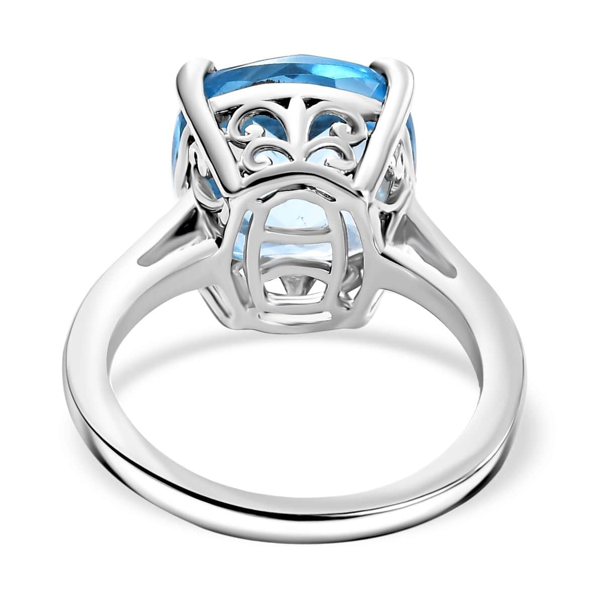 Checkerboard Sky Blue Topaz 8.90 ctw Solitaire Ring in Platinum Over Sterling Silver (Size 7.0) image number 4