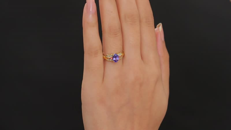 AAA Tanzanite, Padparadscha Sapphire (BT), Diamond Lustre Serenade Ring in 18K Vermeil YG Over Sterling Silver (Size 10.0) 1.35 ctw