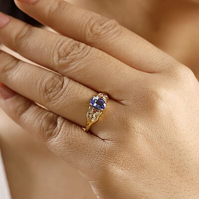 AAA Tanzanite, Padparadscha Sapphire (BT) and Diamond 1.35 ctw Lustre Serenade Ring in 18K Vermeil Yellow Gold Over Sterling Silver (Size 10.0)