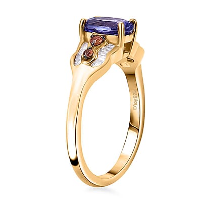 AAA Tanzanite, Padparadscha Sapphire (BT) and Diamond 1.35 ctw Lustre Serenade Ring in 18K Vermeil Yellow Gold Over Sterling Silver (Size 10.0)