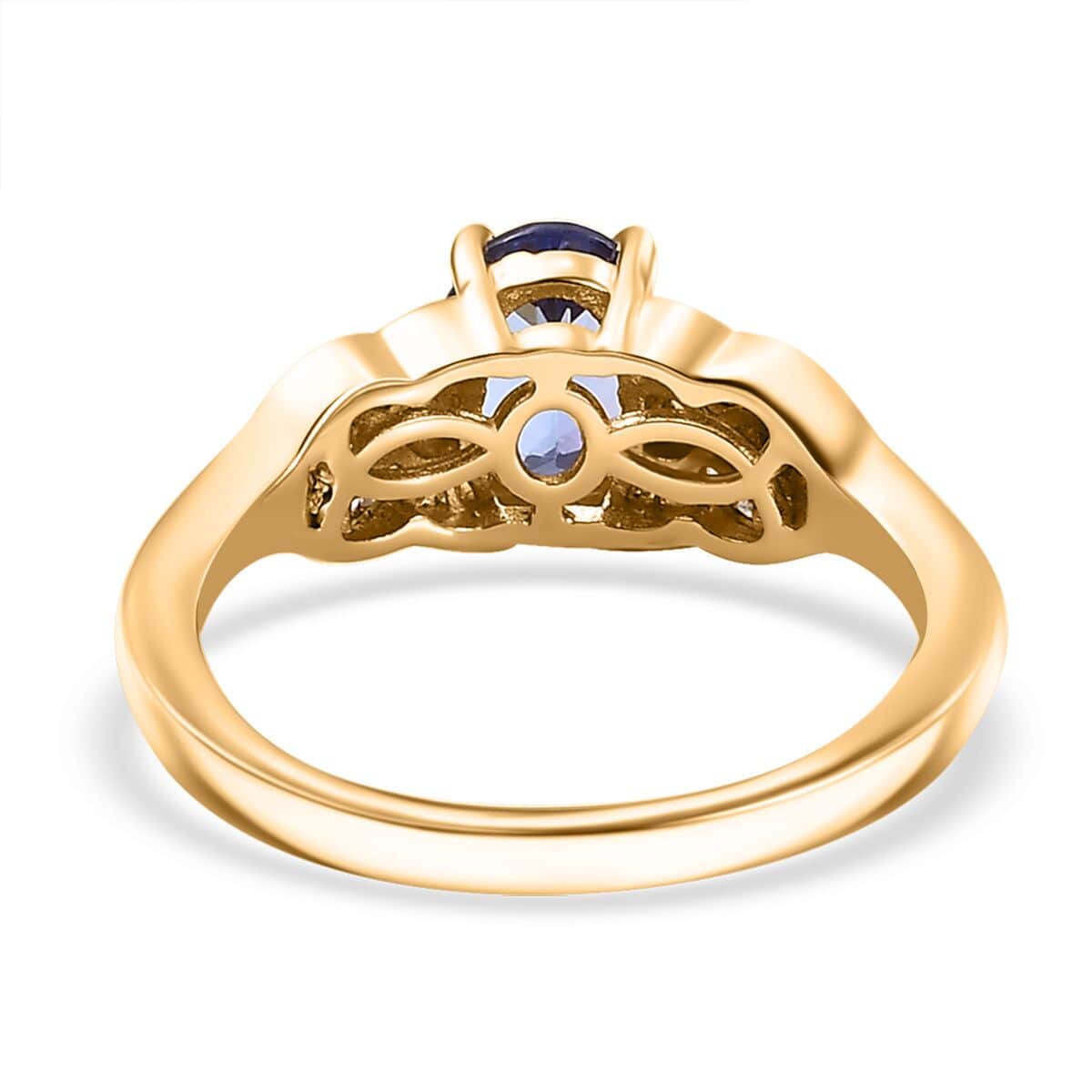 AAA Tanzanite, Padparadscha Sapphire (BT) and Diamond 1.35 ctw Lustre Serenade Ring in 18K Vermeil Yellow Gold Over Sterling Silver (Size 10.0) image number 4