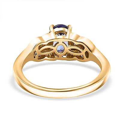 AAA Tanzanite, Padparadscha Sapphire (BT) and Diamond 1.35 ctw Lustre Serenade Ring in 18K Vermeil Yellow Gold Over Sterling Silver (Size 10.0)