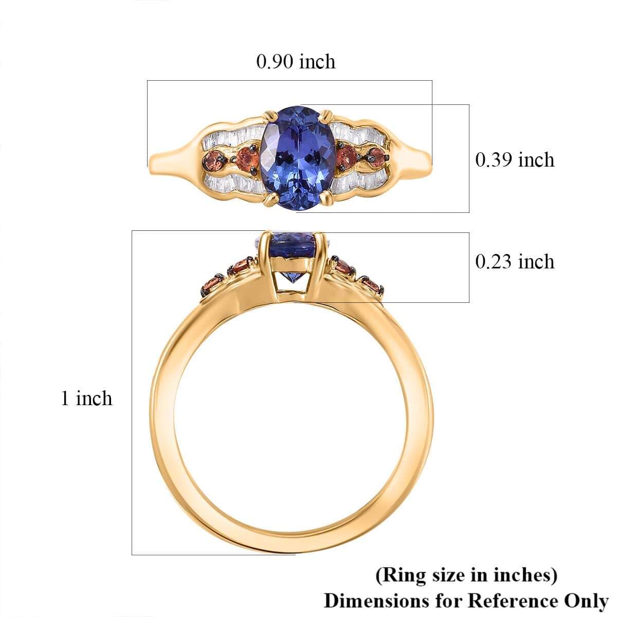 AAA Tanzanite, Padparadscha Sapphire (BT) and Diamond 1.35 ctw Lustre Serenade Ring in 18K Vermeil Yellow Gold Over Sterling Silver (Size 10.0) image number 5