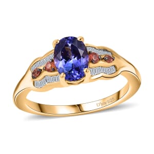 AAA Tanzanite, Padparadscha Sapphire (BT) and Diamond 1.35 ctw Lustre Serenade Ring in 18K Vermeil Yellow Gold Over Sterling Silver (Size 8.0)