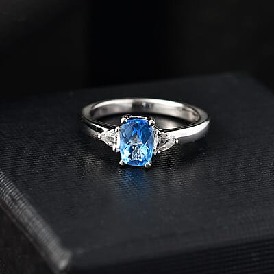 Signity Ice Blue Topaz and White Topaz 1.35 ctw Ring in Platinum Over Sterling Silver (Size 10.0)