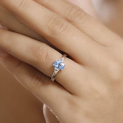 Signity Ice Blue Topaz and White Topaz 1.35 ctw Ring in Platinum Over Sterling Silver (Size 10.0)