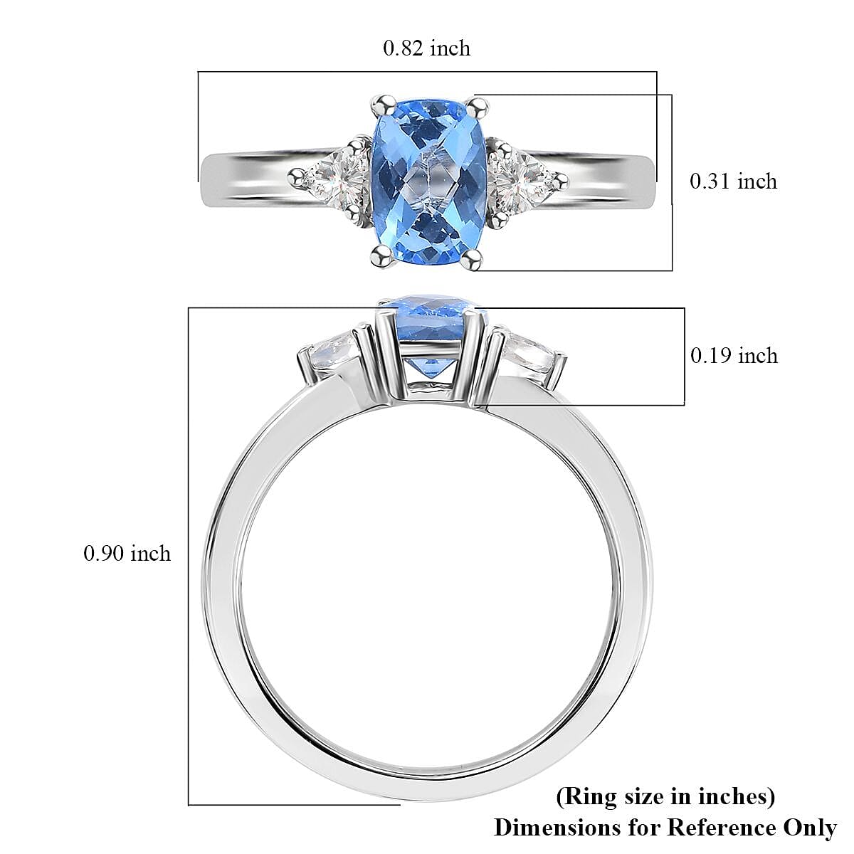 D'Joy Signity Ice Blue Topaz and White Topaz 1.35 ctw Ring in Platinum Over Sterling Silver (Size 6.0) image number 5