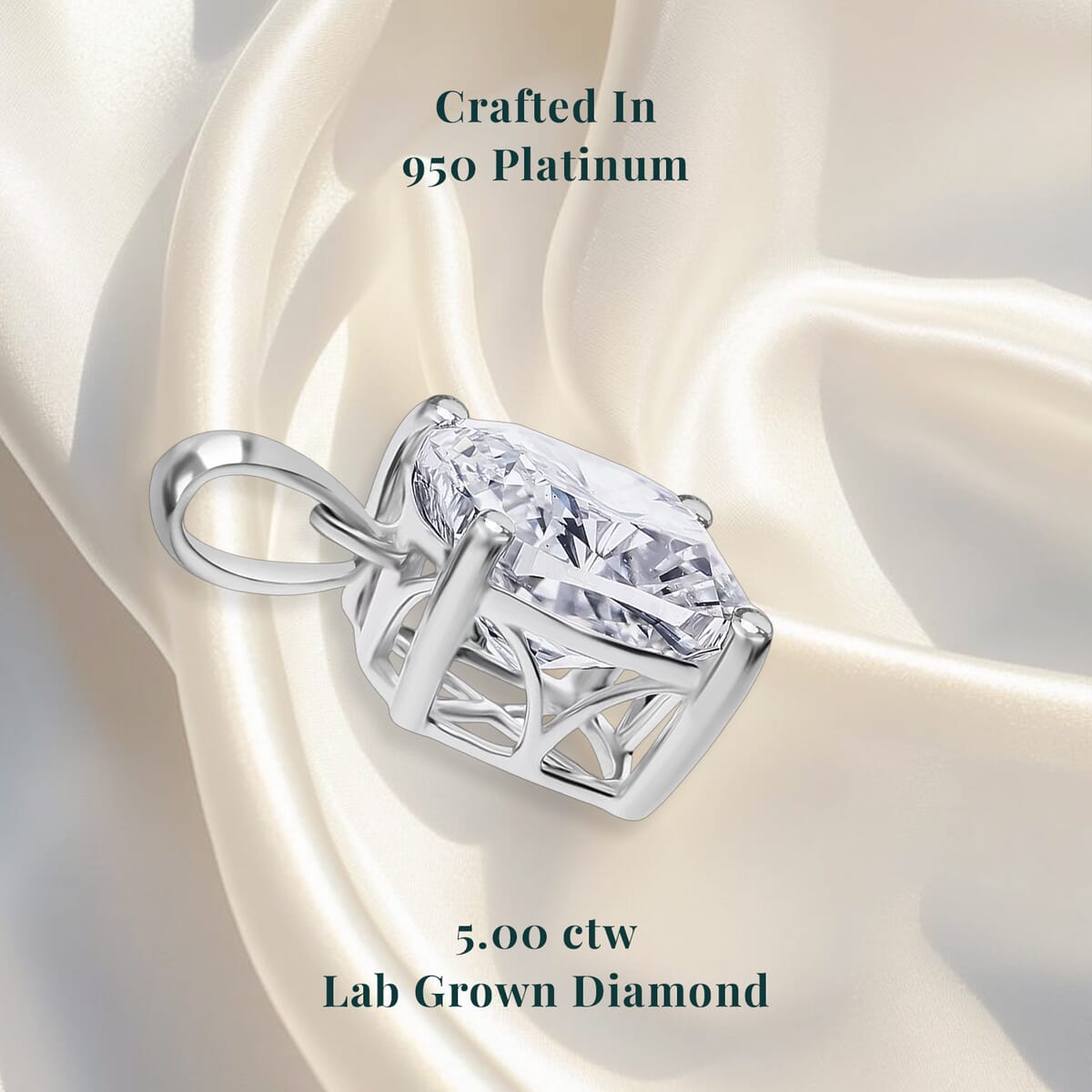 IGI Certified Luxuriant Lab Grown Diamond G VS1 5.00 ctw Solitaire Pendant without Chain in 950 Platinum image number 4