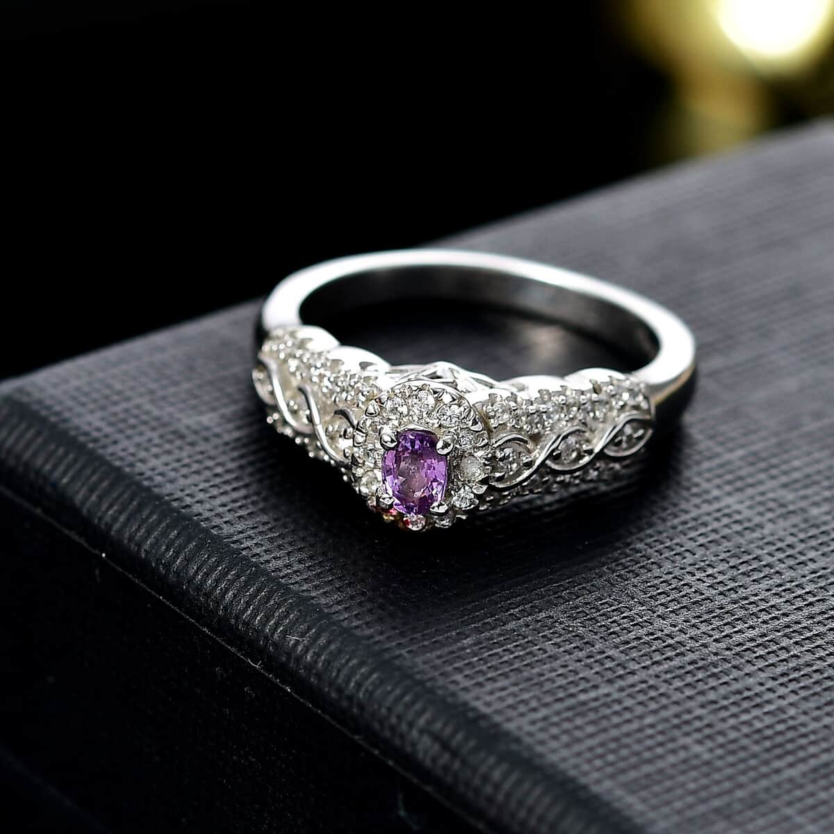 Madagascar Purple Sapphire and White Zircon 0.75 ctw Eternal Grace Ring in Rhodium Over Sterling Silver (Size 10.0) image number 1