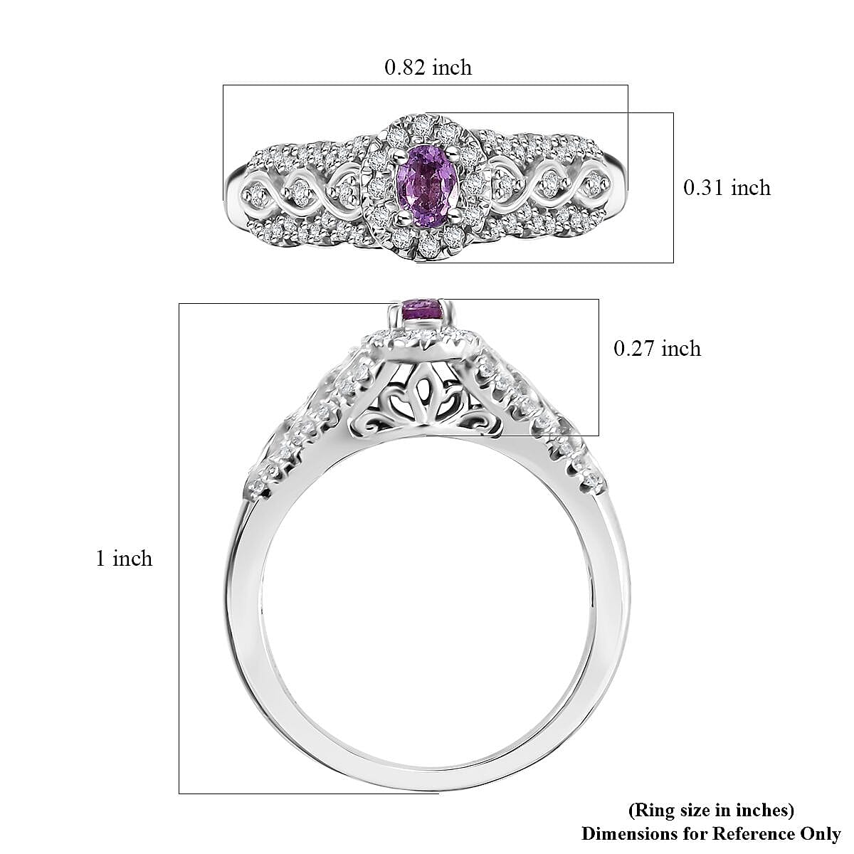 D'Joy Madagascar Purple Sapphire and White Zircon 0.75 ctw Eternal Grace Ring in Rhodium Over Sterling Silver (Size 10.0)
