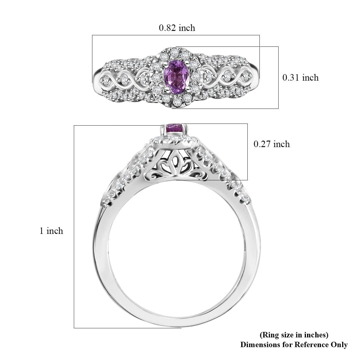 Madagascar Purple Sapphire and White Zircon 0.75 ctw Eternal Grace Ring in Rhodium Over Sterling Silver (Size 10.0) image number 5