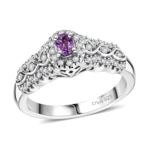 Madagascar Purple Sapphire and White Zircon 0.75 ctw Eternal Grace Ring in Rhodium Over Sterling Silver (Size 9.0)