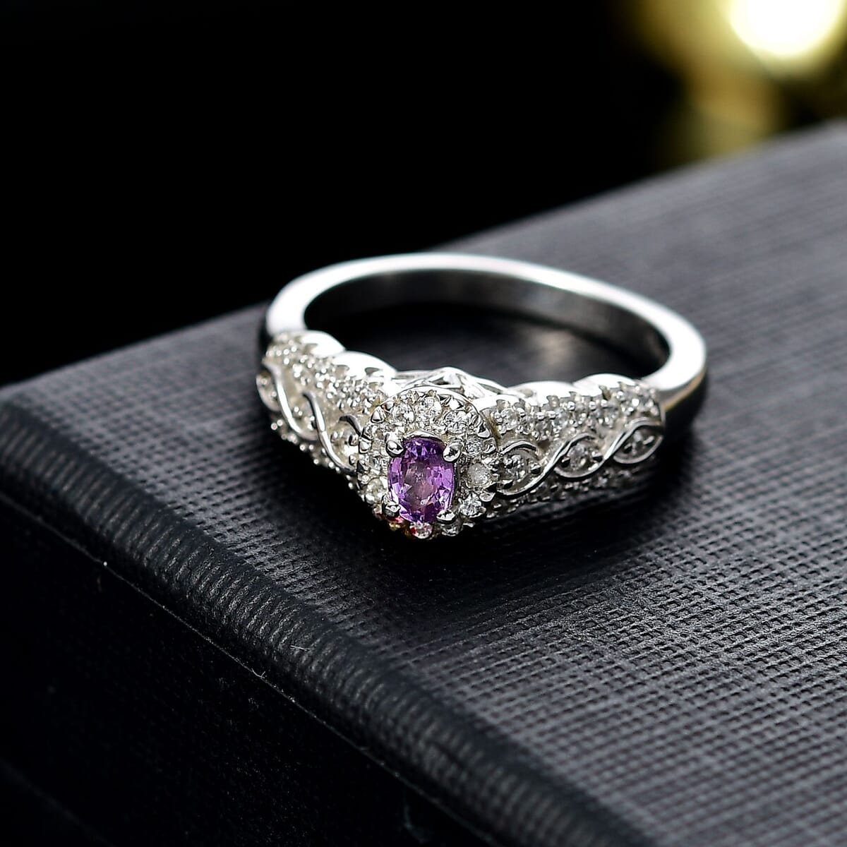 Madagascar Purple Sapphire and White Zircon 0.75 ctw Eternal Grace Ring in Rhodium Over Sterling Silver (Size 9.0) image number 1