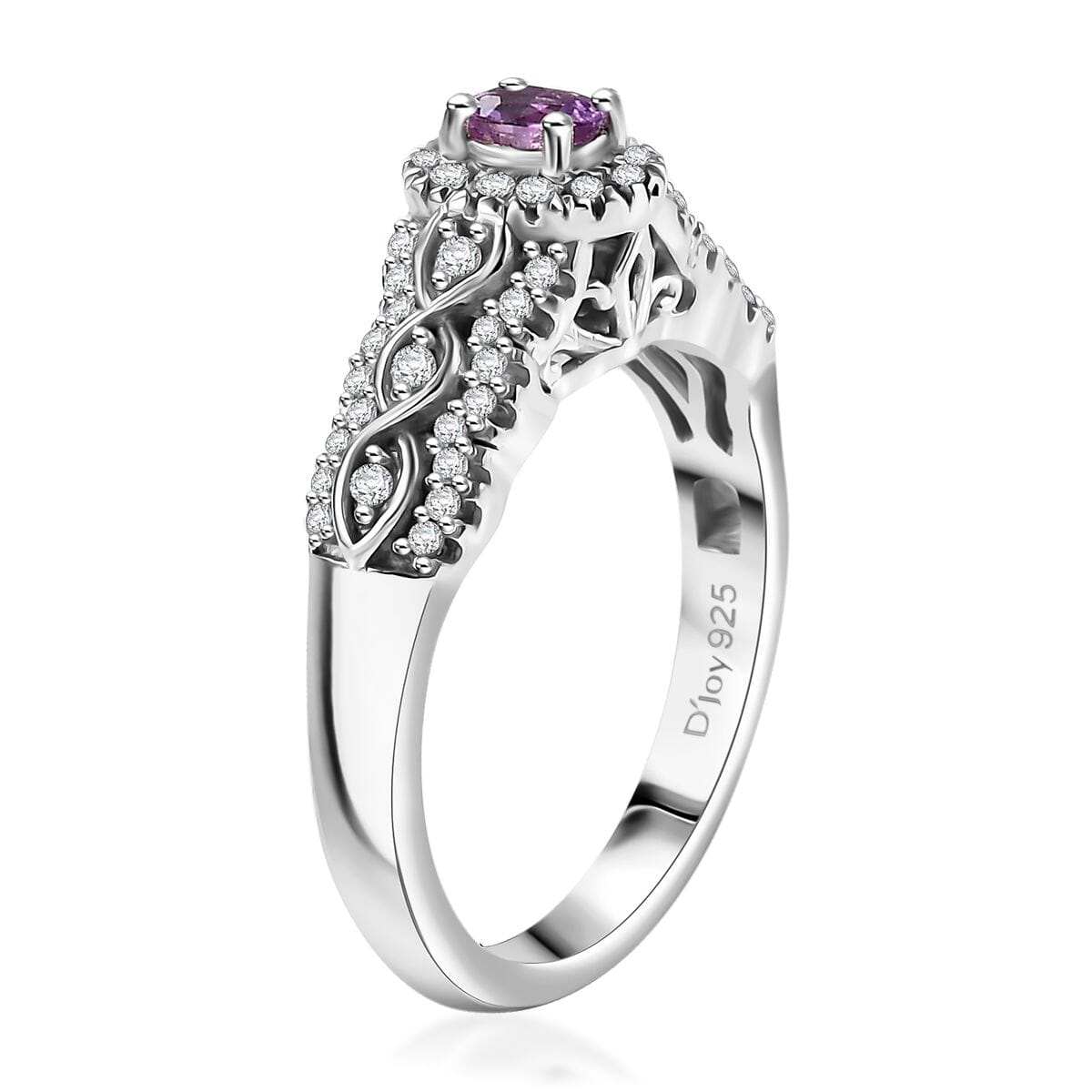Madagascar Purple Sapphire and White Zircon 0.75 ctw Eternal Grace Ring in Rhodium Over Sterling Silver (Size 9.0) image number 3