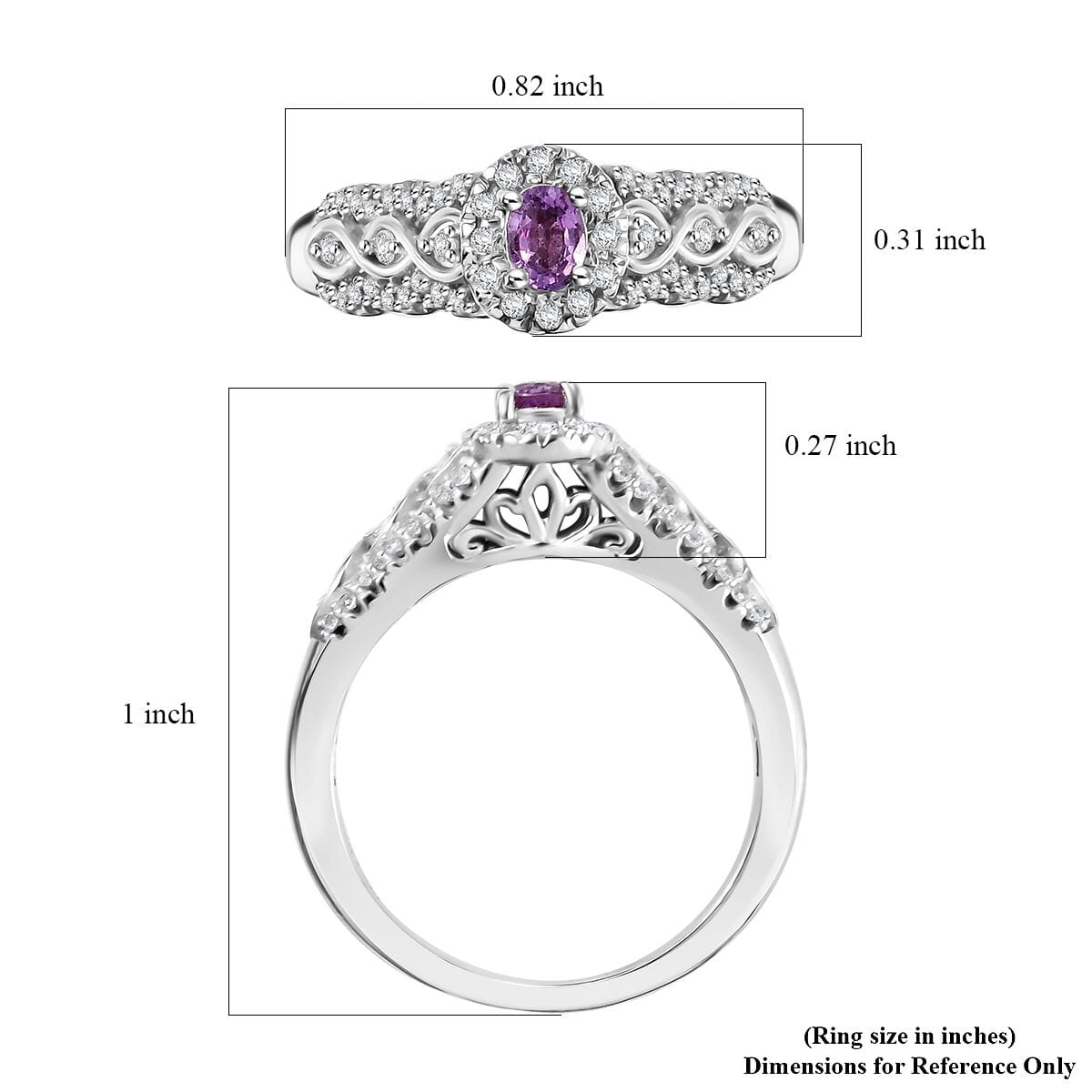 Madagascar Purple Sapphire and White Zircon 0.75 ctw Eternal Grace Ring in Rhodium Over Sterling Silver (Size 9.0) image number 5