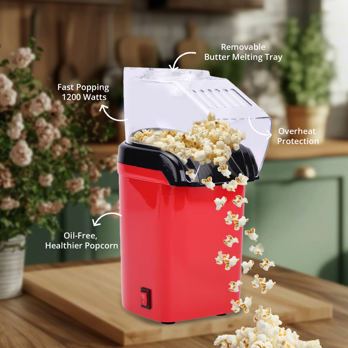 Symphony Home Hot Air Popcorn Maker with Power Cord 0.27L - Red image number 2