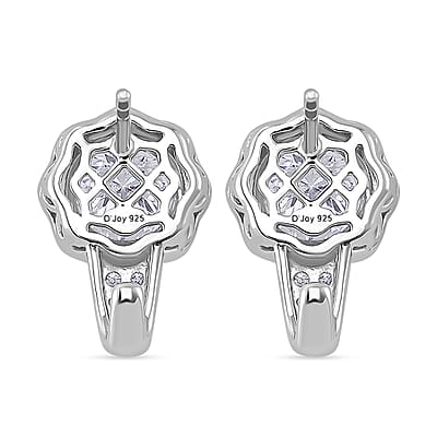 120 Faceted Moissanite 4.15 ctw J-Hoop Earrings in Rhodium Over Sterling Silver