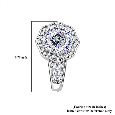 120 Faceted Moissanite 4.15 ctw J-Hoop Earrings in Rhodium Over Sterling Silver