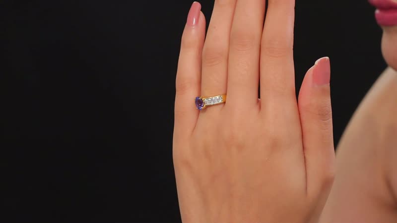 AAA Tanzanite, Moissanite Ring in 18K Vermeil YG Over Sterling Silver (Size 6.0) 1.50 ctw
