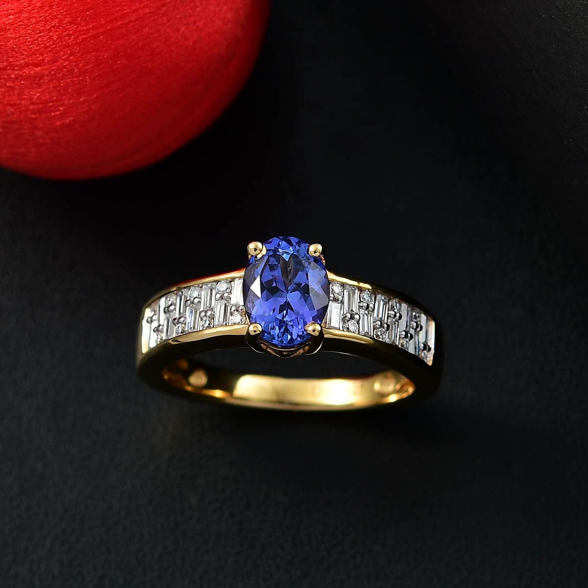 AAA Tanzanite and Moissanite 1.50 ctw Majestic Radiance Ring in 18K Vermeil Yellow Gold Over Sterling Silver (Size 6.0) image number 1