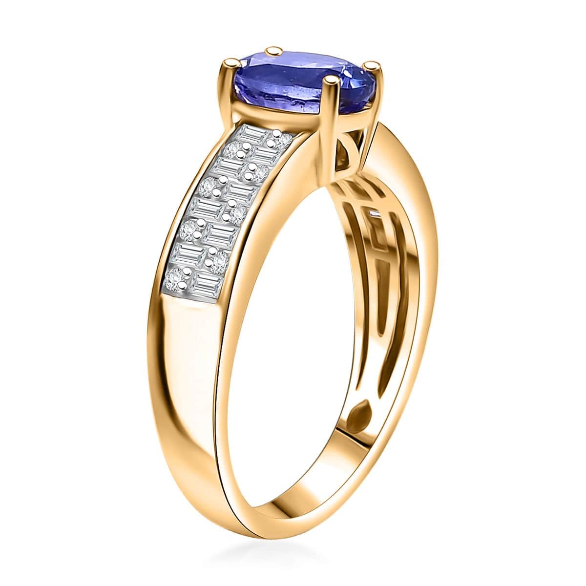 AAA Tanzanite and Moissanite 1.50 ctw Majestic Radiance Ring in 18K Vermeil Yellow Gold Over Sterling Silver (Size 6.0) image number 3