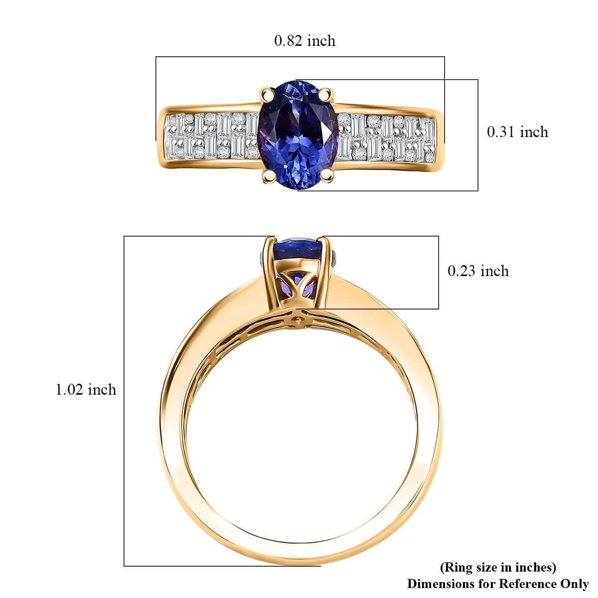 AAA Tanzanite and Moissanite 1.50 ctw Majestic Radiance Ring in 18K Vermeil Yellow Gold Over Sterling Silver (Size 6.0) image number 5